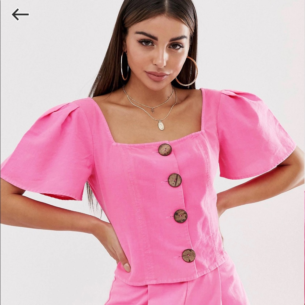 ASOS pink linen button shirt